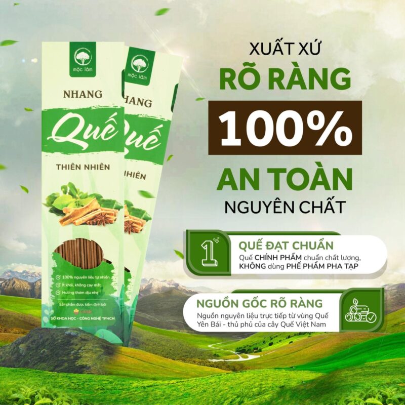 Thông tin thành phần minh bạch và rõ ràng của sản phẩm Nhang Quế Cao Cấp Mộc Lâm