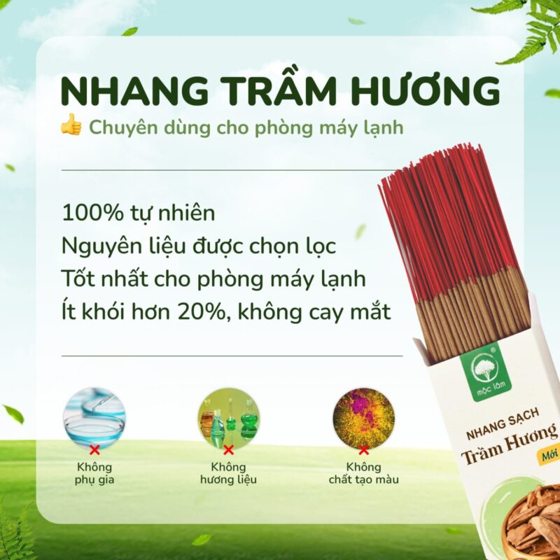 Nhang Trầm hương tự nhiên, không khói nhiều và chuyên dùng cho phòng máy lạnh