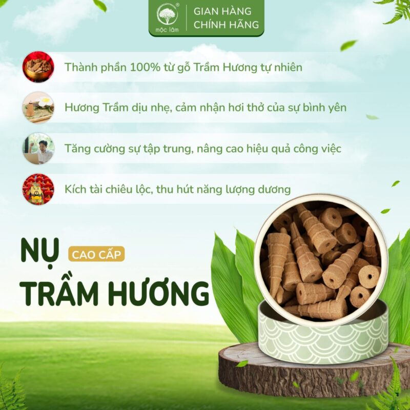 Nhang nụ Trầm Hương khói ngược xông nhà dòng cao cấp của mộc lâm, dùng xông nhà - thanh tẩy.