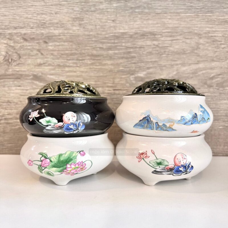 Lư xông Trầm Hương gốm sứ nhiều màu