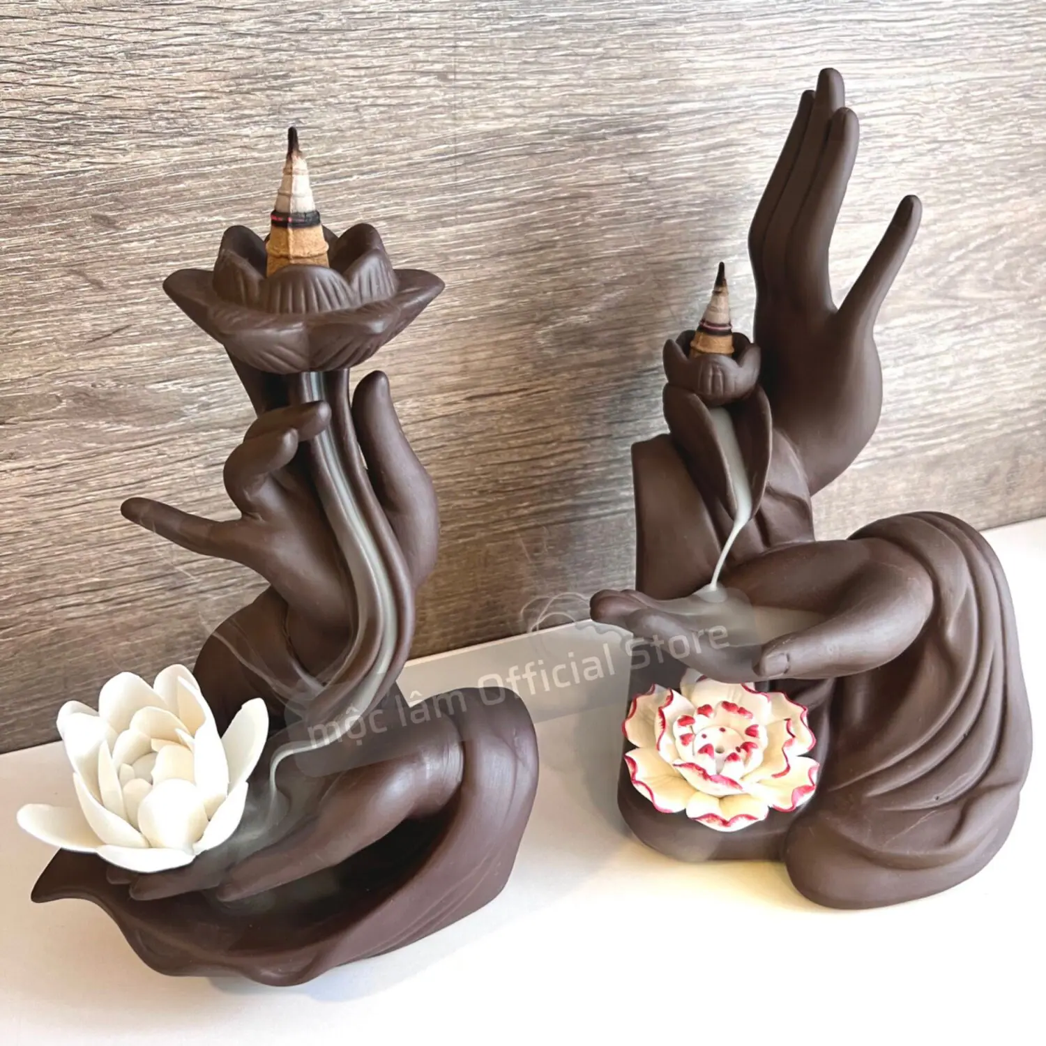 Thác khói xông Trầm Hương Bàn Tay Phật chất liệu gốm Tử Sa cao cấp