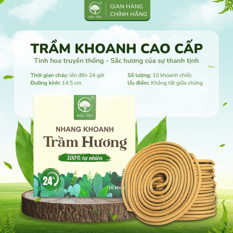 Nhang khoanh trầm Hương 24 giờ dòng cao cấp, ít khói chuyên dùng cho phòng máy lạnh từ nhang mộc lâm