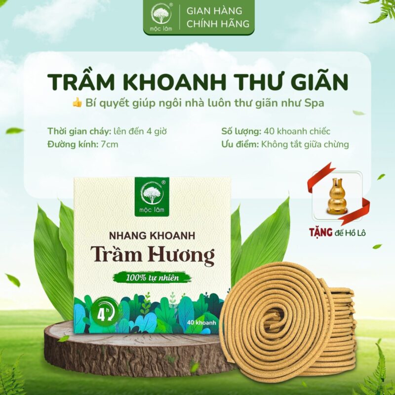 Nhang khoanh trầm Hương 4 giờ dòng cao cấp thư giãn, ít khói chuyên dùng cho phòng máy lạnh từ nhang mộc lâm