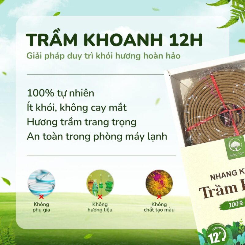 Nhang khoanh trầm Hương 12 giờ dòng cao cấp, ít khói chuyên dùng cho phòng máy lạnh từ nhang mộc lâm
