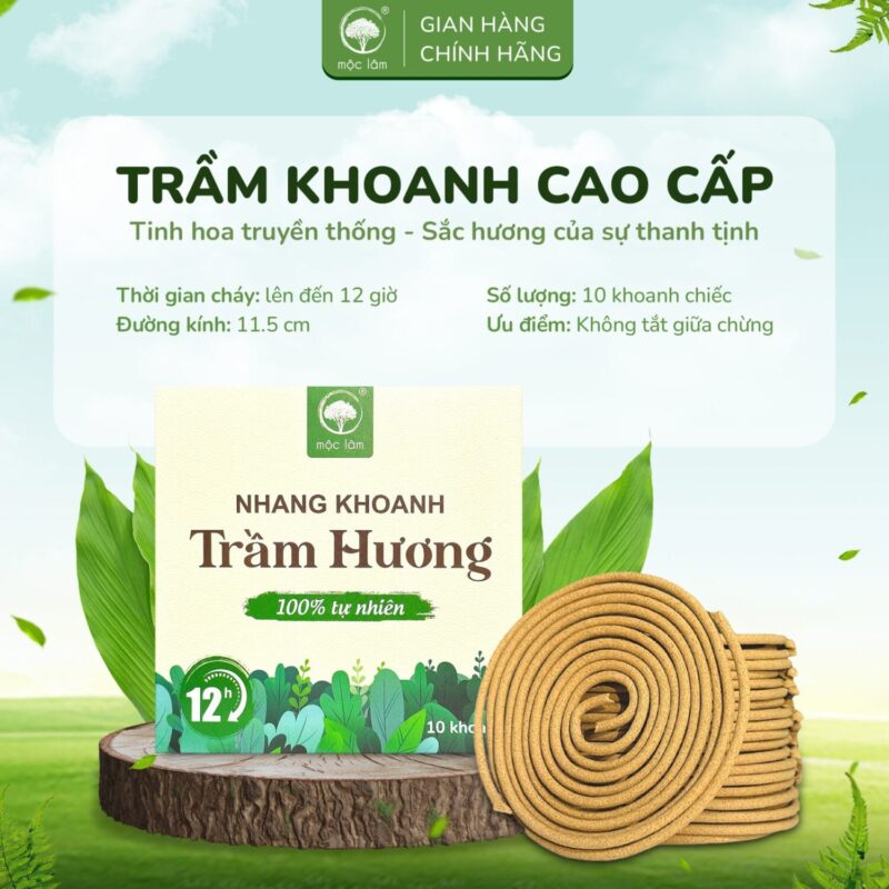 Nhang khoanh trầm Hương 12 giờ dòng cao cấp, ít khói chuyên dùng cho phòng máy lạnh từ nhang mộc lâm