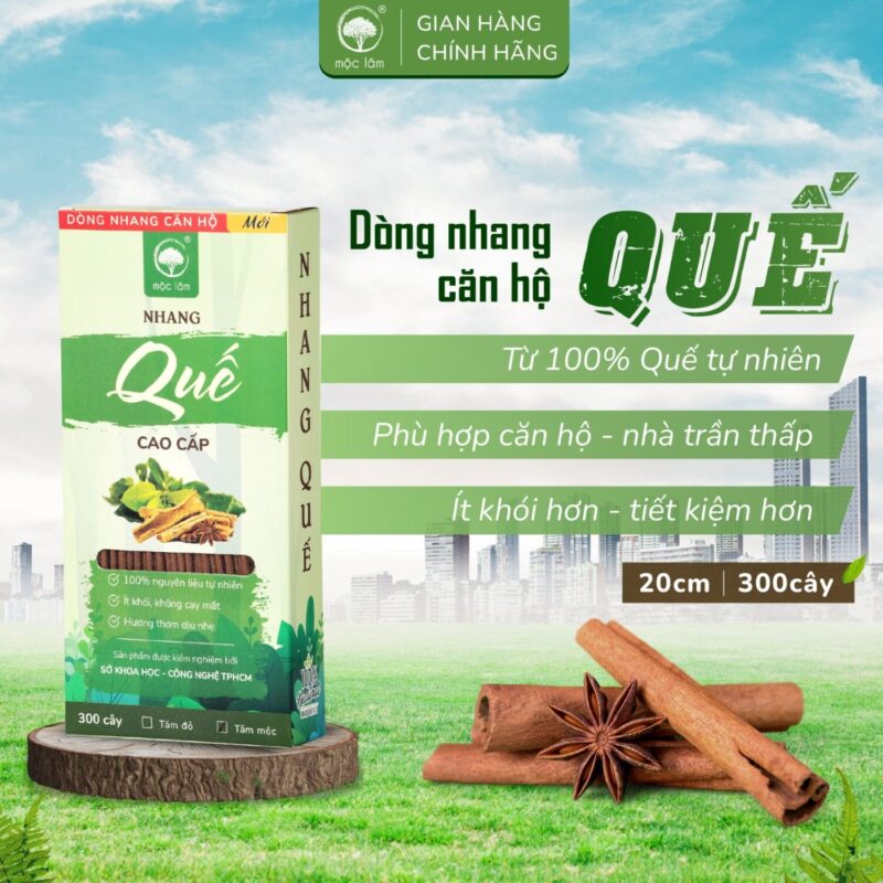 Nhang Quế sạch chuyên dùng cho căn hộ - chung cư, không gây khói nhiều và an toàn cho sức khỏe