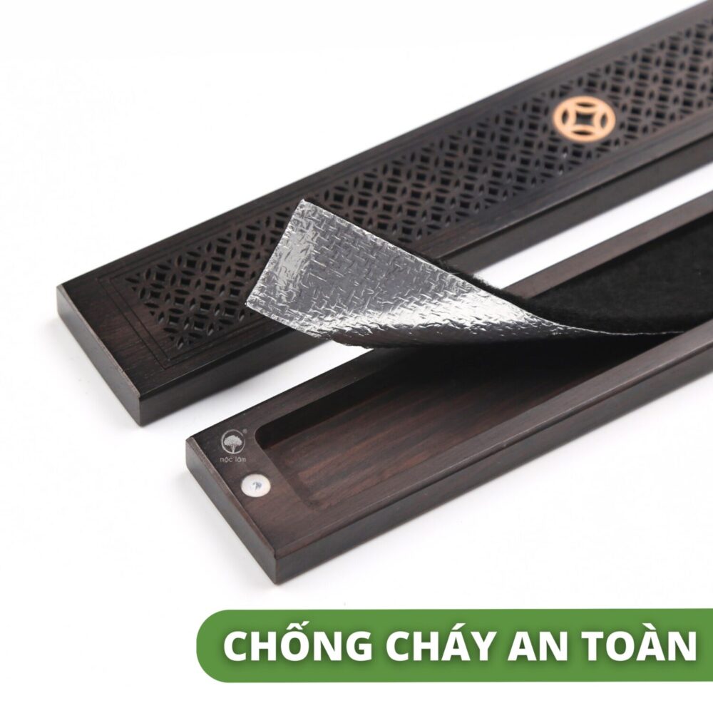 Hộp đốt Trầm không tăm gỗ mun nguyên khối cao cấp, họa tiết hoa mai khắc CNC chính xác