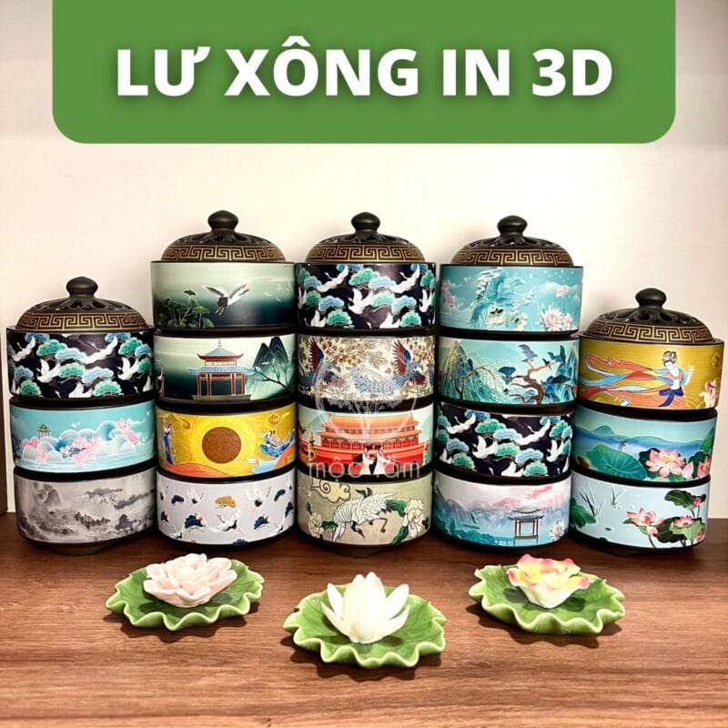 Lư xông Trầm Hương Cao Cấp in họa tiết nổi 3d mang tính nghệ thuật độc đáo, đa dạng mẫu