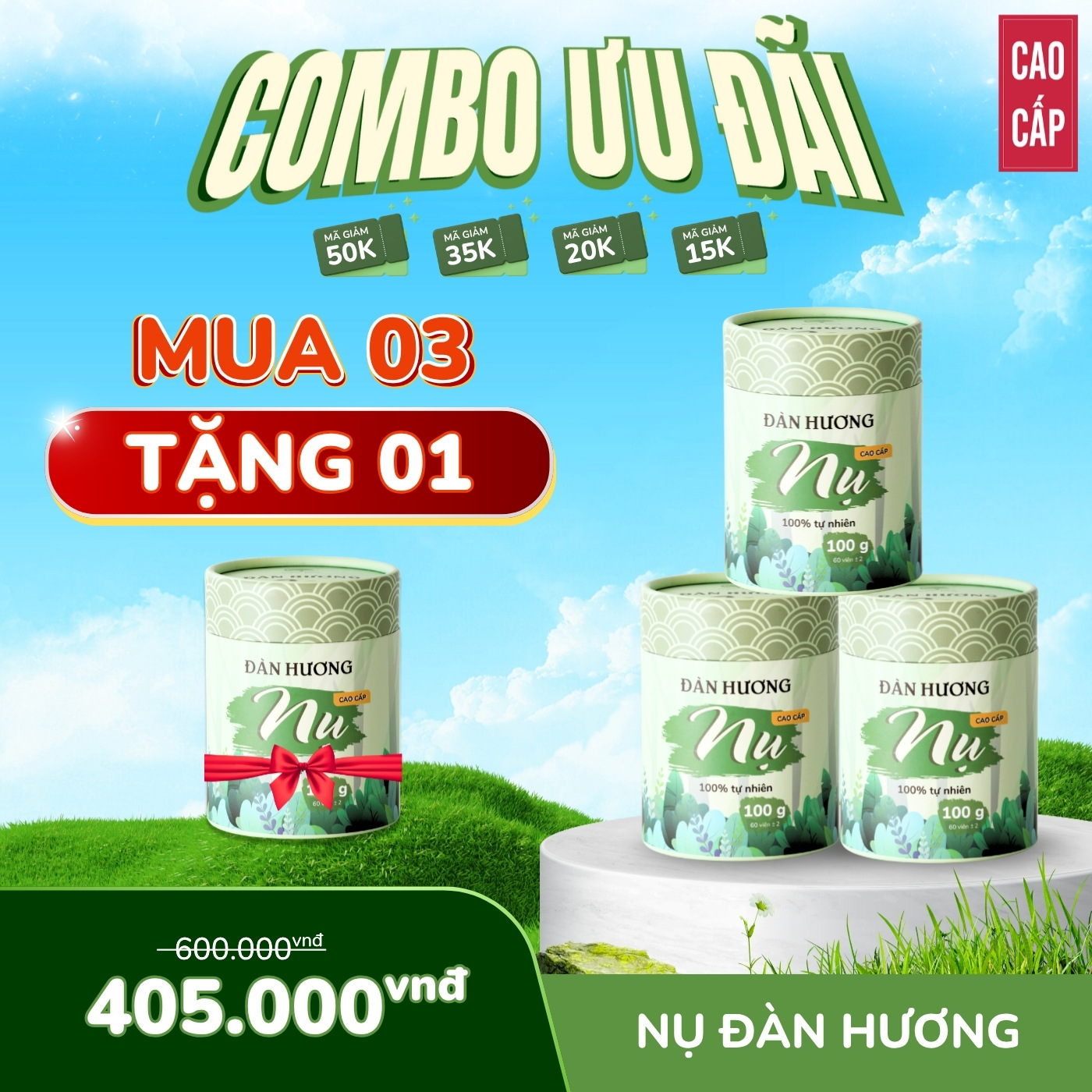 nhang nụ đàn hương cao cấp Mộc Lâm. combo mua 3 hộp tặng 1 hộp