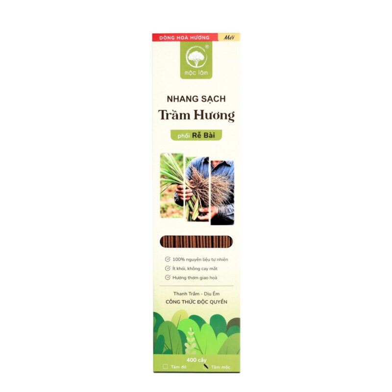 Nhang Sạch Hòa Hương – phối hợp giữa Trầm Hương thuần khiết và Rễ Bài ngọt dịu, tạo nên một mùi hương tinh tế, tròn đầy, vừa mới mẻ vừa gợi nhớ điều xưa cũ.
