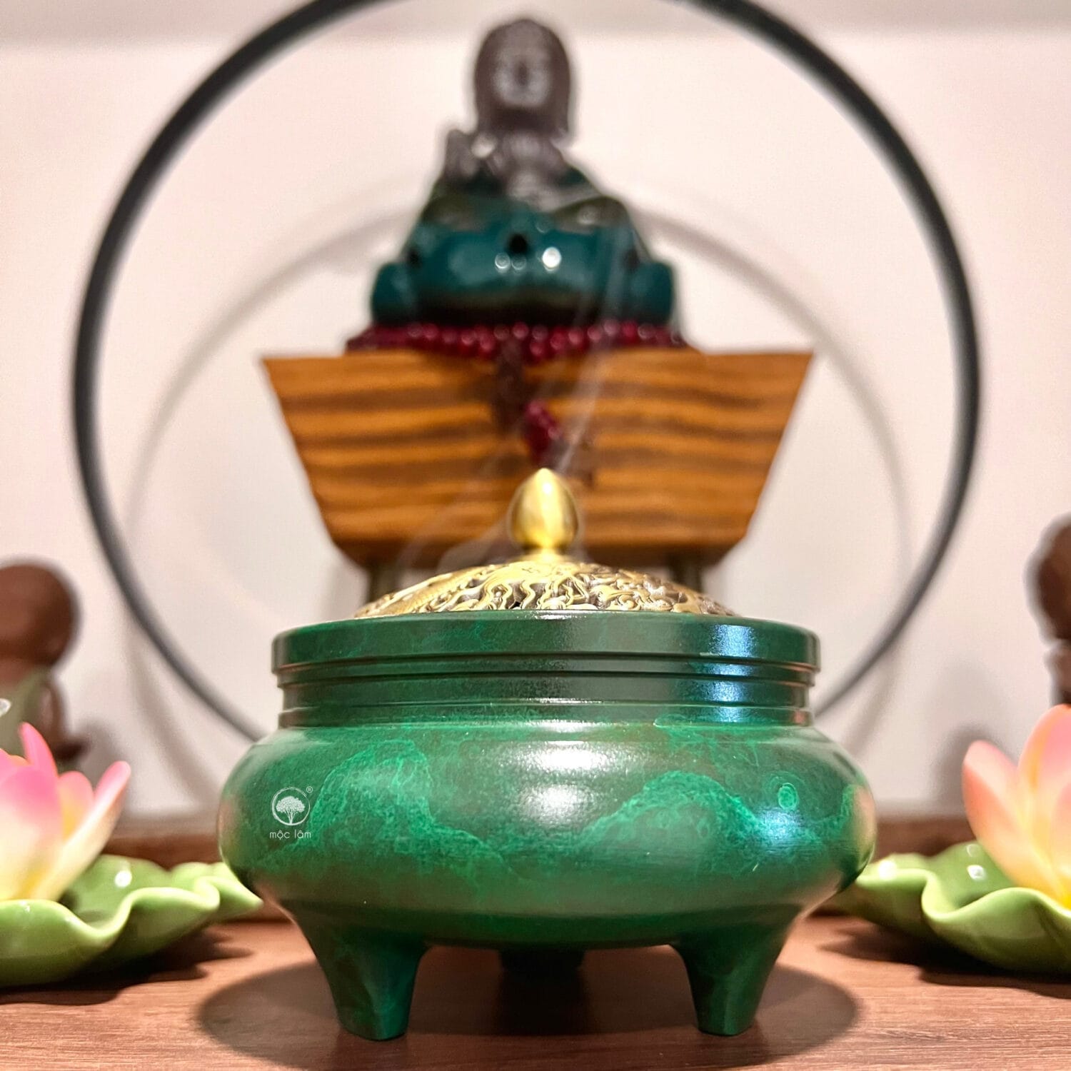 Lư Xông Trầm Hương Đồng | Xanh Ngọc Lục Bảo Lư Đồng Xông Trầm Hương sác Xanh Ngọc Lục Bảo sang trọng, hiệu ứng vân mây độc bản, phù hợp decor, phong thủy và quà tặng cao cấp