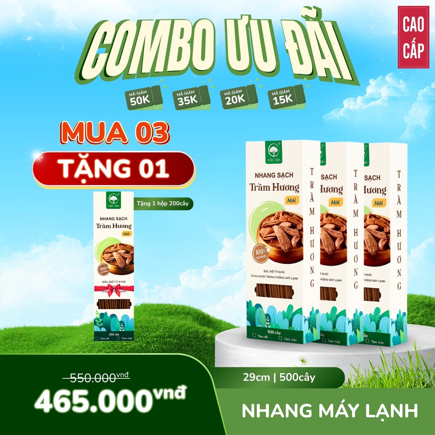 Ưu đãi hấp dẫn MUA 3 TẶNG 1 - Nhang Sạch Phòng Máy Lạnh Đặc Biệt Ít Khói